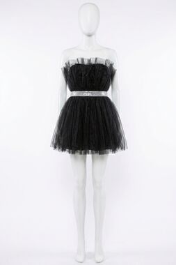 NEW MABLE belted tulle dress in black